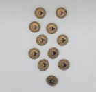 Antique 13 16  French Champleve Blue Enamel Bird Swallow Marcasite Brass Buttons