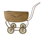 Vintage Child s Baby Buggy Carriage Stroller For Doll Wicker Rattan 18 X 9 X 15 
