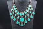Vintage Afghan Alpaka Necklace  Green Enamel Tassels Costuming  Necklace 