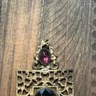Vintage Antique Victorian Art Nouveau Metal Faceted Amethyst Filligree Pendant