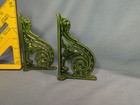 Pair Of Vintage antique Cast-iron Green Porcelain Enamel Shelf Brackets 5 x3 