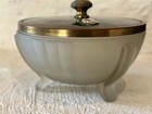 Vintage Art Deco Glass Footed Powder Box W  Lid Vanity Bath Dresser