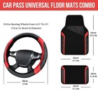 Leather Steering Wheel Cover And Waterproof Car Floor Black       red