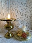 Vintage Antique Electrified Perfection Brass Oil Lamp Yellow   Rust Roses Shade