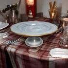 Rare Find Vintage Alabaster Glass Iridescent Cake Stand Turkish   Swirled Glass