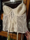 Vintage 42c Corset White Satin And Lace Union Made Carnival W Garters Hook Back