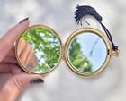 Vintage Alpha Chi Omega Fraternity Mirror Compact Gold Tone Tassel Mid-century