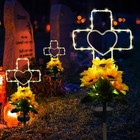Solar Cross Cemetery Grave Decorations Waterproof Unique Heart Cross With Su