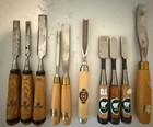 Ashley Iles Mifer Kumagoro Selt Lot Of 10 Wooden Wood Chisels Used