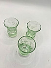 3 Vintage Green Uranium Glass Floral Etching Shot Glasses 1930 s 2 25 Inches Bar