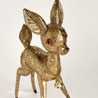 Vtg Xmas Reindeer Deer Hard Plastic Big Eyed Gold Glitter Kitsch Midcentury Mcm