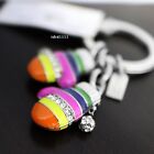Nwt Coach Legacy Stripe Multi Mitten Charm Pave Crystal Key Chain Ring Fob New