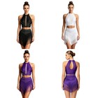 Us Yizyif Women Latin Crop Top Fringe With Tiered Skirt Outfit Competition Dance