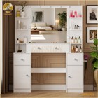 Large Vanity Desk With Led Mirror   5 Drawers Shelves Makeup Dressing Desk White