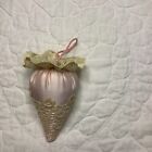 Pink Silk   Antique Lace Strawberry Emery   Pincushion 3-1 2   