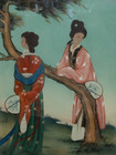 Antique Chinese Picture Reverse Painting On Glass Ladies Garden Scene 54cm