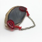 Vintage Unique Abstract Unusual Red Beaded Dangle Chain Brooch Pin 2 5 