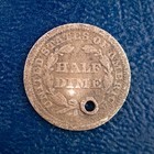 1854 Arrows Seated Liberty Half Dime  Vg Details  Holed  Obsolete Silver B70