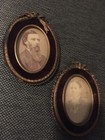 Antique Brass bronze French Picture Frame Pair   Photos Bows swags 19th C Oval