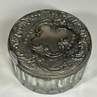 Vintage Silverplate Mirrored Lid Crystal Glass Powder Jar Vanity Dresser Dish
