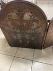 3-panel Winged Metal Fireplace Screen Folding Fire Screen  Brown Finish