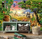 Waterhole Forest Animal Wall Mural Paper Kid Room Art Nursery Decor Decal Am6