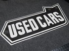 Vtg Used Cars Porcelain Arrow Sign 34  Old Neon Skin Dealer Ford Dodge Gas Oil