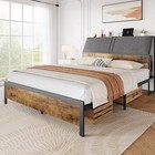 Full queen Size Bed Frame Metal W charging Station Storage Headboard   4 Drawers