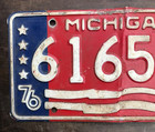 1976 Michigan Bicentennial License Plate Bent   6165el Red White Blue Usa 200