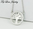 Women Solid Sterling Silver Tree Of Life 13mm Cz Tree Necklace Chain 16-18 