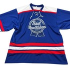 Vtg Pabst Blue Ribbon Beer Mens Blue Embroidered Logo Hockey Jersey Rare Size Xl