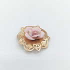 Pink Rose Brooch Vtg Mcm 60s Gold Tone Filigree Ceramic Floral Wreath Holiday
