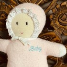 Vintage Eden  Pink Terry Cloth Baby Doll Plush 9  Embroidered Retro Lovey Bonnet