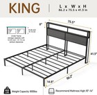 King Size Bed Frame With Charging Headboard Led Lights metal Platform Noise Free