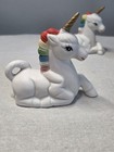 Lot Of 3 Vintage 1980s Ceramic Unicorn Figurines Gold Horn Rainbow Hair 3  