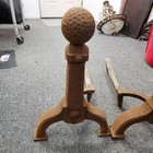 Victorian Antique Pair Cast Iron Jewel1111 Hammered Ball Fireplace Andirons 