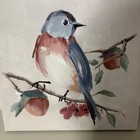 Square Canvas Wall Art Blue Bird Perched On Branch With Apples And Flowers