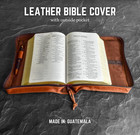 Full Grain  Natural Leather Bible Cover case With Zipper - Brown 
