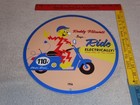 Vintage 56 Reddy Kilowatt Electric Scooter 11 3 4  Porcelain Metal Gasoline Sign