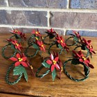 Vintage Christmas Poinsettia Metal Napkin Rings Set Of 11 Made In Hong Kong