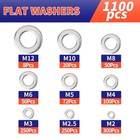 1100 Pcs Flat Washers Assortment Kit     304 Stainless Steel 9 Metric Sizes M2      