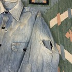 Vintage 1930s Sanforized Denim Work Shirt Distressed Farm Workwear Size Large