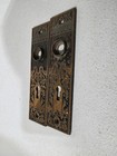 Antique Eastlake Victorian Brass Door Knob Backplates Keyhole Escutcheon Pair