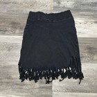 Vintage 90s I o u Black Womens M Stretchy Fringed High Waist Mini Skirt Usa Made