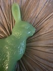Mackenzie-childs Green Glass Rabbit Figurine On Black   White Striped Base