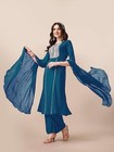 Women s Cotton Silk Embroidered Kurta Palazzo And Dupatta Set   Wedding Dress  