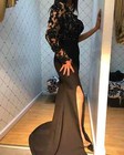 Long Sleeves Evening Party Gowns Mermaid Side Slit Lace  Princess Prom Dress