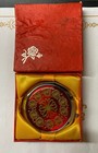 Nos Vintage Original Red-gold Painted Pocket Hand Mirror In The Box Women   s Gift