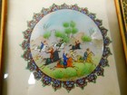 Antique Persian Miniature Painted Abalone Shell W  Inlaid Mosaic Woodwork Frame