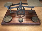 Vintage Brass Postal Scale With Wooden Base From England